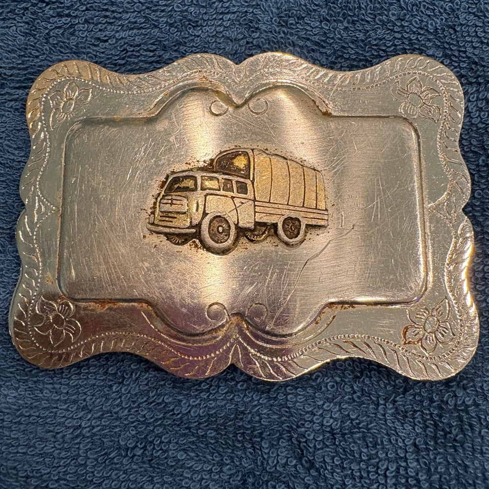 Vintage Silver and Gold Truck Design Belt Buckle from Japan